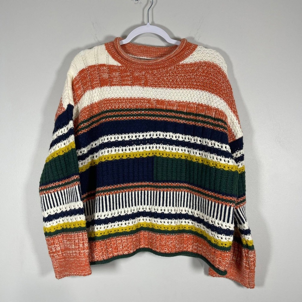 Apricot Chunky Stripe Sweater‎ Wms Large Orange Multi Y2K Mix Knit